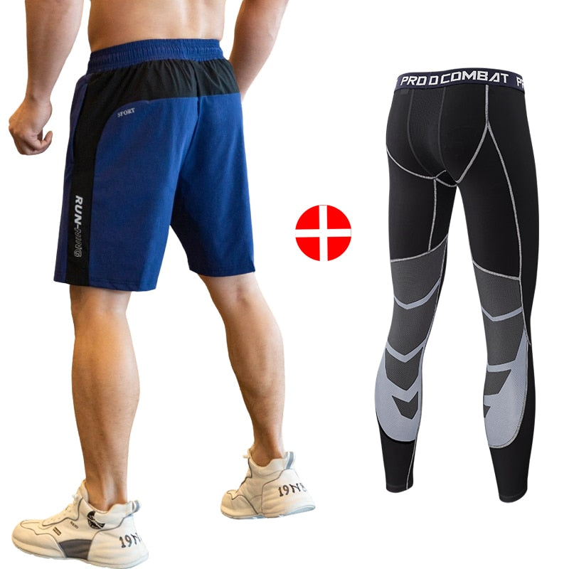 2pcs Set Men Running Compression Sweatpants Gym Jogging Leggings Basketball Football Shorts Fitness Clothes Tight Sport Pants v1