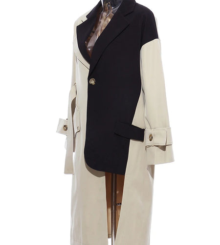 Women Khaki Big Size Asymmetrical Trench New Lapel Long Sleeve Loose Fit Windbreaker Fashion Spring Autumn 2025 1K912