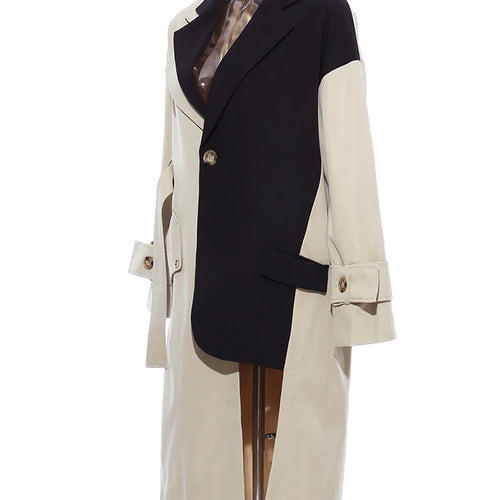 Load image into Gallery viewer, Women Khaki Big Size Asymmetrical Trench New Lapel Long Sleeve Loose Fit Windbreaker Fashion Spring Autumn 2025 1K912
