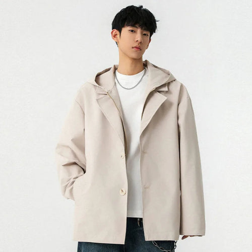 Load image into Gallery viewer, Men's Hooded Suit Jacket New Korean Lapel Fake Two-piece Design Single Breasted Solid Color Spring New Male Blazers 9W1242
