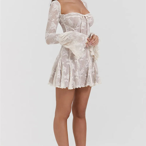 Load image into Gallery viewer, Elegant Print Mini Dress For Women Autumn Winter New Square Collar Long Sleeve Backless Loose Club Party Sexy Dress
