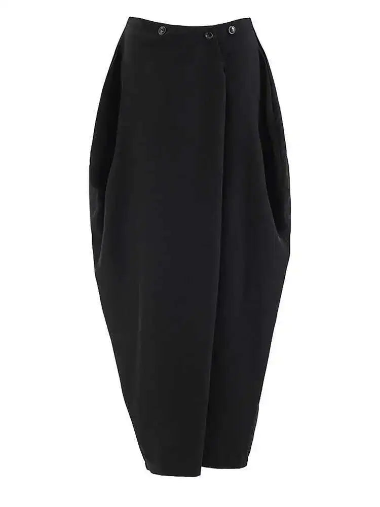 High Waist Black Button Irregular Shaped Elegant Midi Half-body Skirt Women Fashion Tide New Spring Autumn 2025 CPG1938