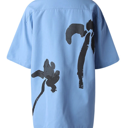 Load image into Gallery viewer, Women Blue Pattern Printed Big Size Casual Blouse New Lapel Short Sleeve Shirt Fashion Tide Spring Summer 2025 CPG3077
