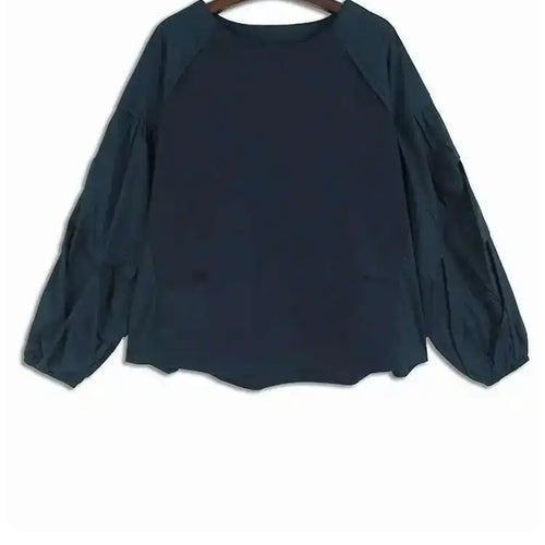 Load image into Gallery viewer, Women Green  Color-block Big Size T-shirt New Round Neck Long Lantern Sleeve Fashion Tide Spring Autumn 2025 1DH6792
