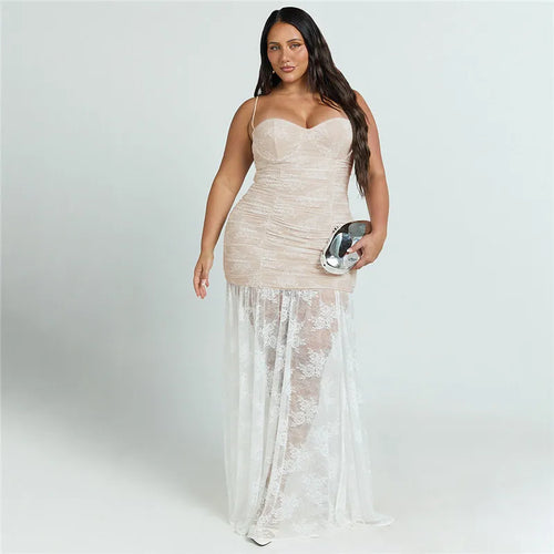 Load image into Gallery viewer, Spaghetti Strap Lace Sexy Maxi Dress For Women Gown Black Sleeveless Backless Thigh High Split Bodycon Long Dress
