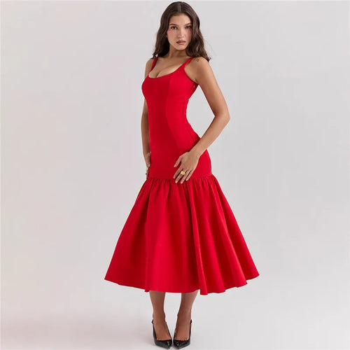 Load image into Gallery viewer, Backless Maxi Fishtail Dress For Women Gown Fashion Square Collar Sleeveless Loose Pleated Long Dress Elegant Dresses
