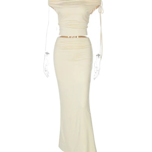 Load image into Gallery viewer, Sexy Skirt Two Pieces Sets For Women Sleeveless Slim Fit Off-shoulder Crop Top And Long Skirt Sexy Two Pieces Sets
