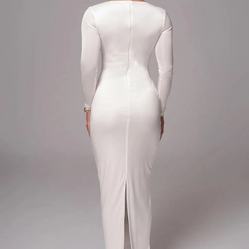 Load image into Gallery viewer, Hollow out long sleeve sexy maxi dress for women fashion solid V neck back split bodycon club long dress elegant
