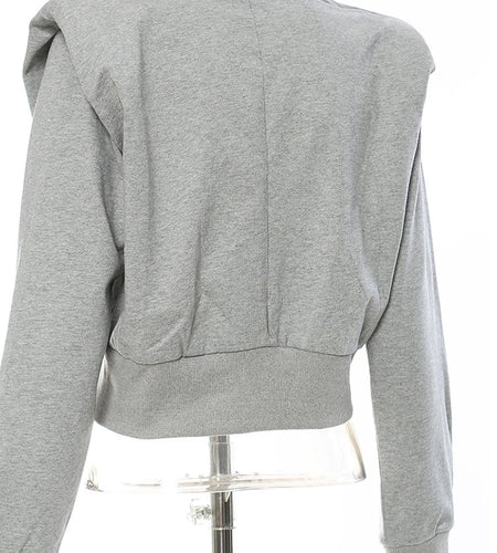 Loose Fit Gray Pleated Shaped Sweatshirt New Round Neck Long Sleeve Women Big Size Fashion Tide Spring Autumn 2025 1DF5202