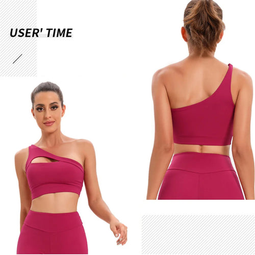 Load image into Gallery viewer, Plus Size XL Pad One Shoulder Women Sports Bra Unique Hollow Nylon Breathable Fitness Running Gym Clothes Yoga Bras
