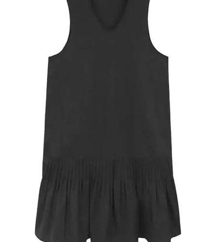 Women Black Pleated Hem Elegant Big Size Midi Vest Dress New V-Neck Sleeveless Fashion Tide Spring Autumn 2025 1DH9964