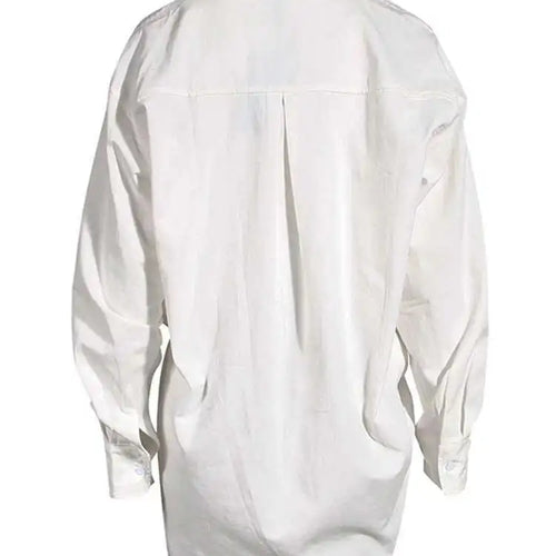 Load image into Gallery viewer, Women White Irregular Knot Split Big Size  Dress New Lapel Long Sleeve Loose Fit Fashion Spring Summer 2025 1X3420
