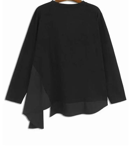 Women Green Irregular Hem Big Size Casual T-shirt New Round Neck Long Sleeve Fashion Tide Spring Autumn 2025 1DH6929