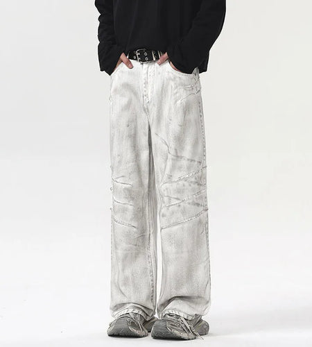 Men's Jeans New American High Street Niche Design Scratch Dirty Washed Male Denim Pants Straight Leg Trendy Spring 9W1558