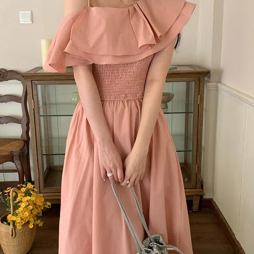 Load image into Gallery viewer, Ruffles Slim Waist Strapless Elegant Dresses High Street Butterfly Sleeve Pure Color Fashion Female Dress French Style
