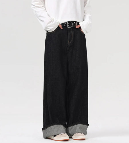 Men's Jeans Solid Color New American Cleanfit Wide Leg Simple Casual Handsome Trendy Loose Men Denim Pants 2025 9W1322