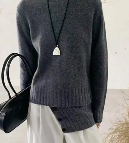 Autumn Winter Grey Long Sleeves Sweater Korean Fashion Women's Beige Holiday Knitted Scarf Tops Casual Versatile Simplicity Chic