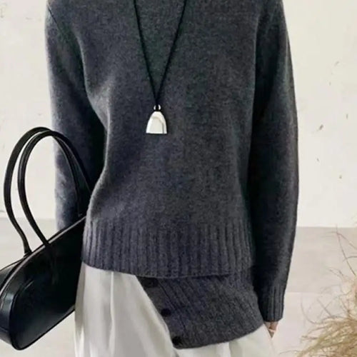 Load image into Gallery viewer, Autumn Winter Grey Long Sleeves Sweater Korean Fashion Women's Beige Holiday Knitted Scarf Tops Casual Versatile Simplicity Chic
