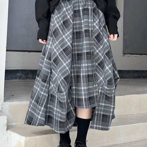 Load image into Gallery viewer, High Elastic Waist Black Plaid Irregular Design A-line Half-body Skirt Women Fashion Tide New Spring Autumn 2025 1DH9207
