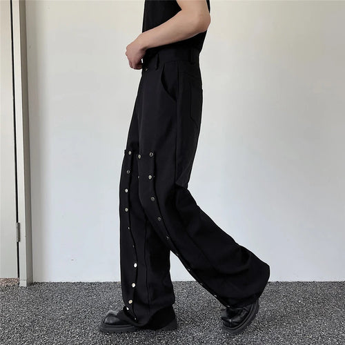 Load image into Gallery viewer, High Street Men&#39;s Casual Pant Summer Metal Buuton Patchwork Niche Design Trendy Straight Leg Trousers Fashion Spliced 9C226
