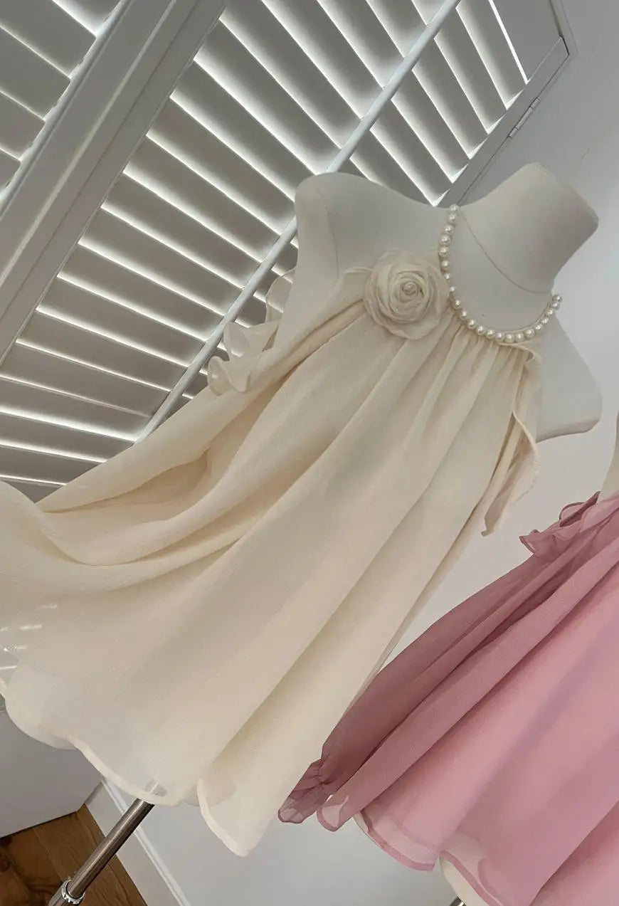 French Vintage Ladies Pink Pearl Round Neck Halter Short Tops Spring Autumn Beige Elegant Long Sleeve Off Shoulder Shirt Popular