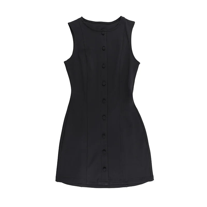 Fashion Sleeveless Sexy Mini Dress For Women New O Neck Single-btrasted Bodycon Club Party Tank Dress Femme Clothes