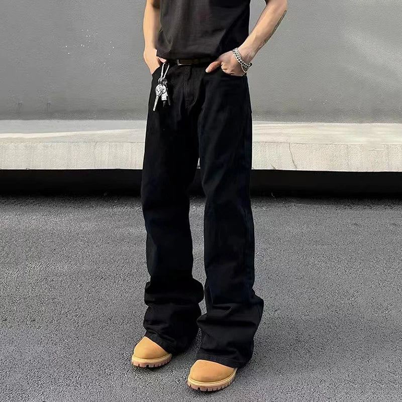 Men's Jeans New American Micro Flared Denim Pants Slim Fit Solid Color High Street Stylish Male Casual Trousers 9W1483