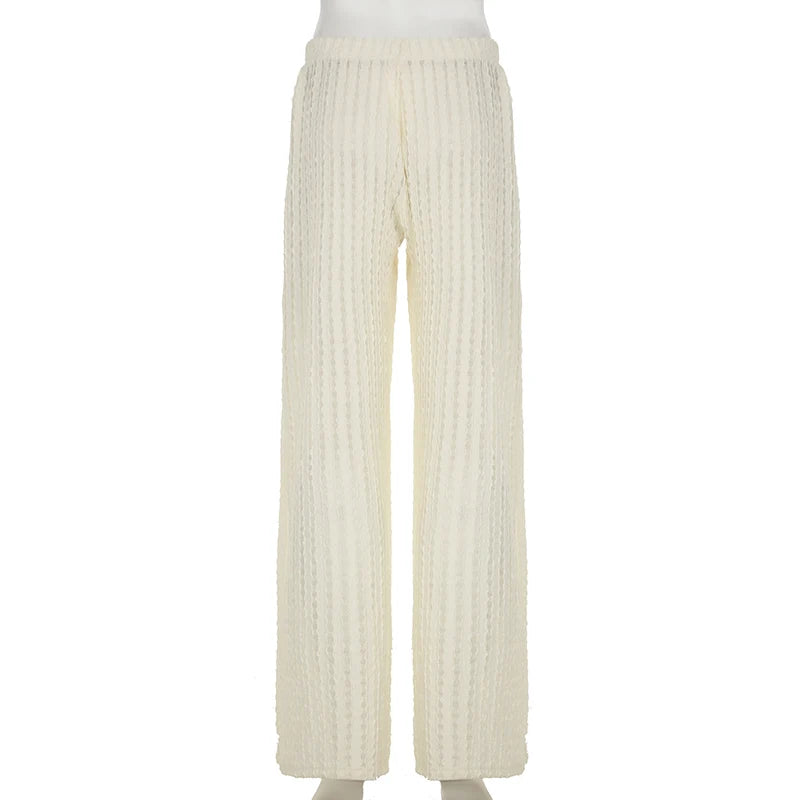 Holiday Style Fabric Texture Beach Pants Women Basic Casual Micro Perspective Full Length Trousers All Match Bottoms