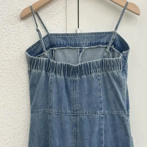 Load image into Gallery viewer, New Summer Women Vintage Casual Sexy Club Slip Denim Dress Fashion High Waist Long Dress Lady Slim A-line Pockets Jean Dresses
