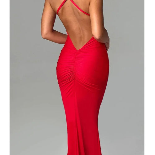 Load image into Gallery viewer, Sexy Sleeveless Slim Fit Pleated Dress For Women Backless Tight Fitting Maxi Vestidos Elegant Party Club Evening Dress
