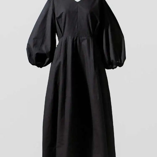 Load image into Gallery viewer, Women Kahki Elegant Big Size Long Dress New V-Neck Long Lantern Sleeve Loose Fit Fashion Tide Spring Autumn 2025  1DH0488
