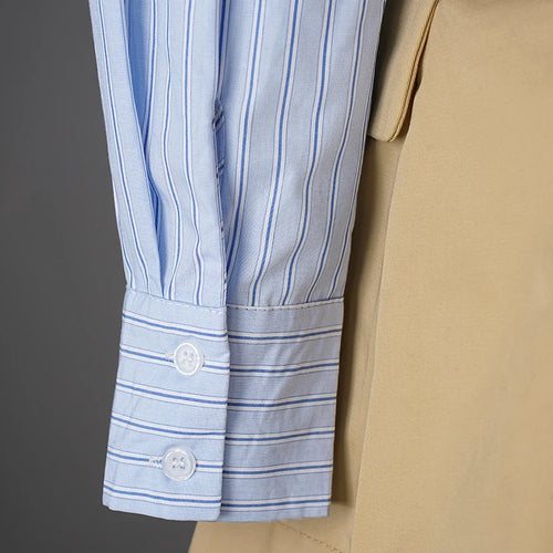 Load image into Gallery viewer, Women Blue Striped Pleated Elegant Big Size Blouse New Lapel Long Sleeve Shirt Fashion Tide Spring Autumn 2025 7AB1822
