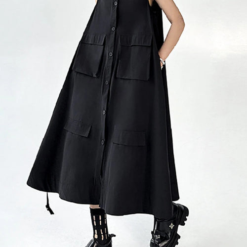 Load image into Gallery viewer, Women Black Pockets Big Size Casual Midi Vest Dress New Round Neck Sleeveless Fashion Tide Spring Autumn 2025 1DJ1167
