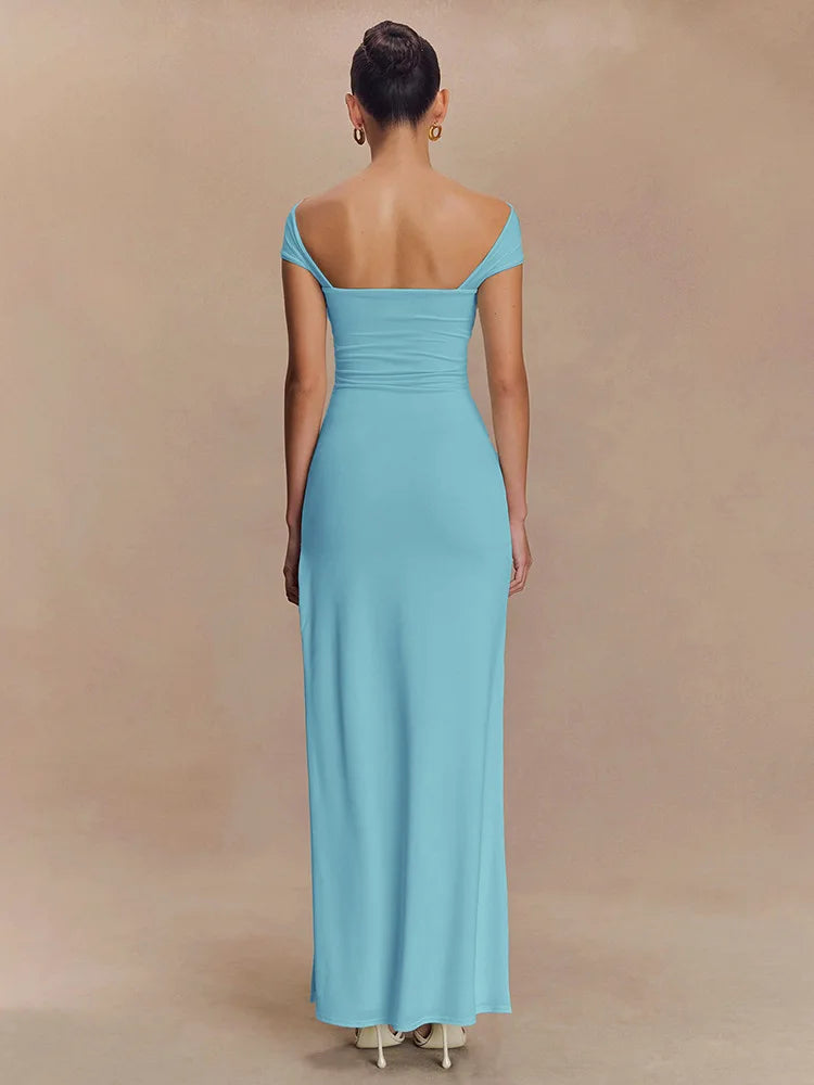 Off-shoulder Strapless Sexy Maxi Dress Women Gown Fashion  Sleeveless Backless High Waist Split Club Party Long Dress