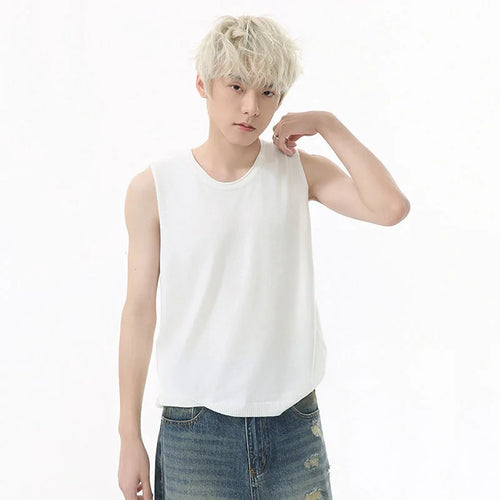 Load image into Gallery viewer, Men&#39;s Vest New Summer Korean Round Neck Design Solid Color Loose Sleeveless T-shirt Knitted Casual Male Top Trend 9W1592
