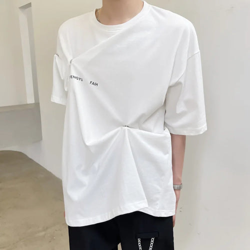 Load image into Gallery viewer, Trend Male T-shirts Letter Painting Round Neck Tops Short Sleeve Button Solid Color Male Clothing Simple Summer 9C6367
