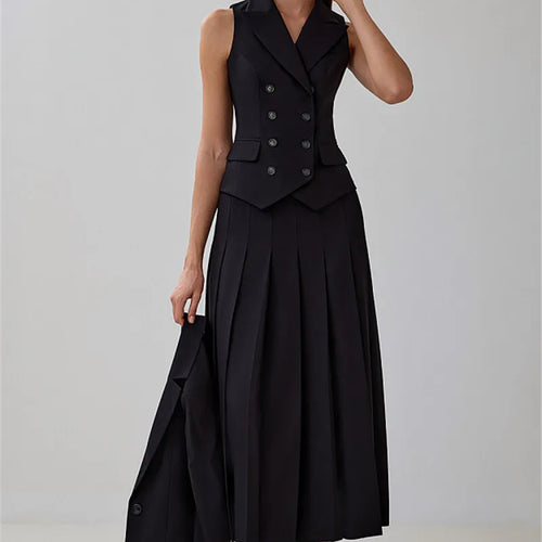 Load image into Gallery viewer, Autumn Two Piece Sets Women Double-breasted Vest And Split Skirt Matching Sets Fashion Long Pleated Skirt Two Piece Set
