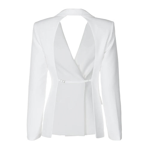 Load image into Gallery viewer, Autumn Long Sleeve Blazer Women Fashion Notched Collar Backless Pocket Suit Jacket Ladies Winter Elegant Blazers
