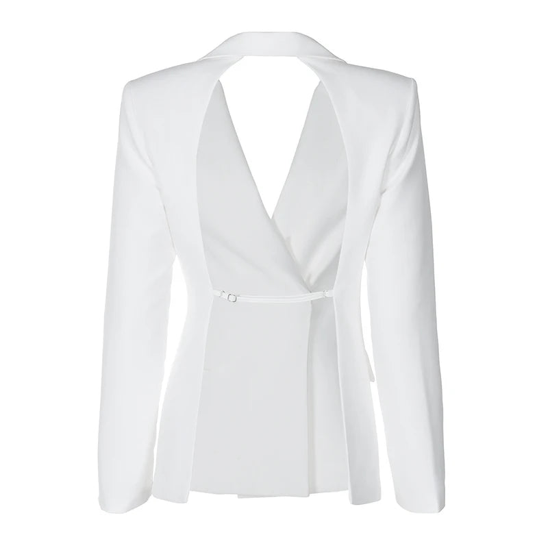 Autumn Long Sleeve Blazer Women Fashion Notched Collar Backless Pocket Suit Jacket Ladies Winter Elegant Blazers