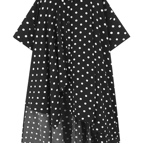 Load image into Gallery viewer, Women Black Dot Printed Irregular Hem Big Size Blouse New Lapel Short Sleeve Shirt Fashion Tide Spring Summer 2025 1DH6310
