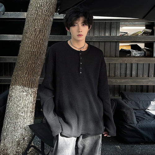 Load image into Gallery viewer, Men's Long Sleeve T-shirts New Korean Style Solid Color Trendy Button Design Pullover Loose Male O-neck Clothing 9W1760
