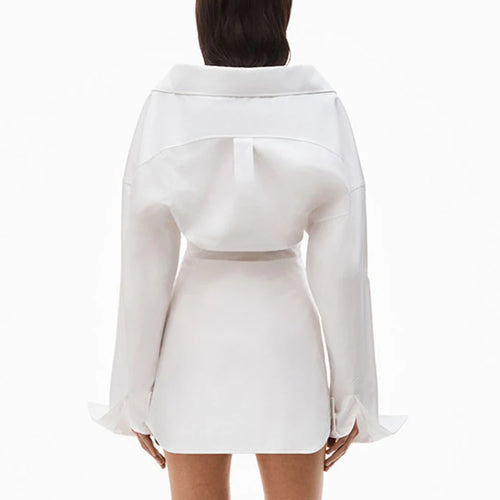 Load image into Gallery viewer, Minimalist Slim Mini Dresses For Women Lapel Long Sleeve Single Breasted Spliced Diamond Belt Solid Dress Female Fashion New
