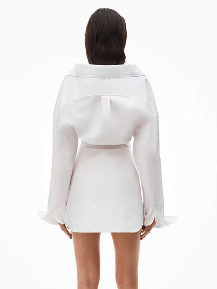 Minimalist Slim Mini Dresses For Women Lapel Long Sleeve Single Breasted Spliced Diamond Belt Solid Dress Female Fashion New