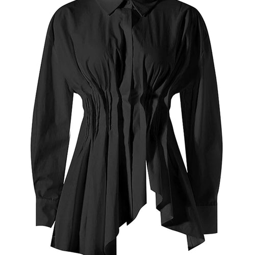 Load image into Gallery viewer, Women White Irregular Hem Pleated Elegant Blouse New Lapel Long Sleeve Shirt Fashion Tide Spring Autumn 2025 7AB3817
