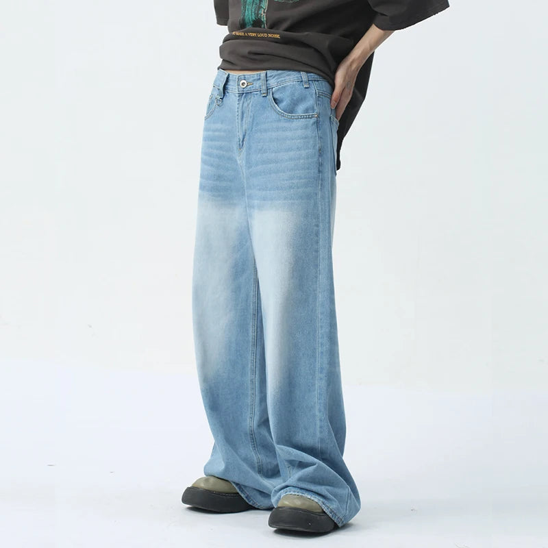 Wide Leg Jeans New Simple Style Pocket Zipper Casual Male Denim Pants Summer Fashion Men's Trousers Looes 9C1519