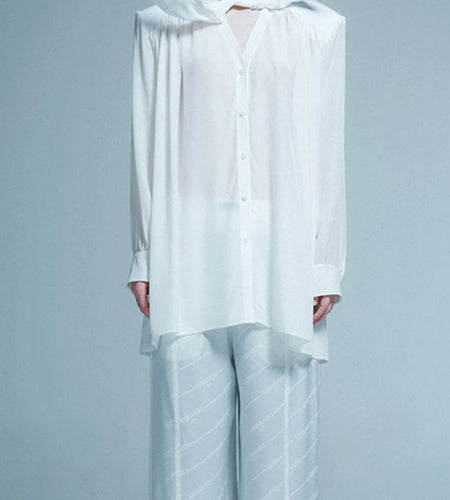 Solid Sheer Spliced Lace Up Fashion Shirts for Women V Neck Long Sleeves Patchwork Button Minimalist Shirt Female