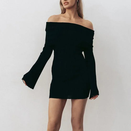 Load image into Gallery viewer, Sexy Off Shoulder Women Knitted Dress White Backless Long Sleeve Dress Female Autumn Skinny Elegant Party Clubwear
