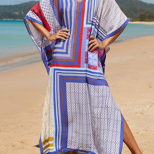 Load image into Gallery viewer, Colorful Kaftan Tunic Beach Cover Up Cover-ups Beach Dress Beach Wear Beachwear Loose Maxi Dress Female Women V4428
