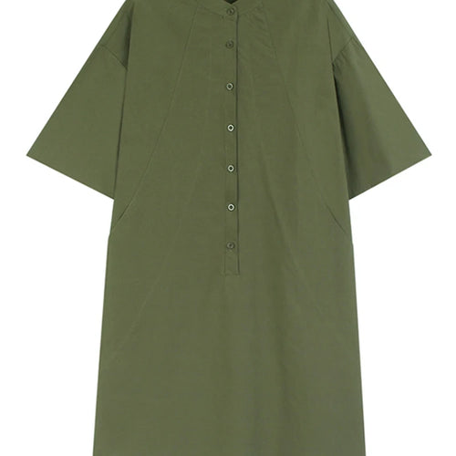 Load image into Gallery viewer, Women Green Big Size Elegant Knee-Length Shirt Dress New Stand Collar Long Sleeve Fashion Tide Spring Autumn 2025 1DJ0928
