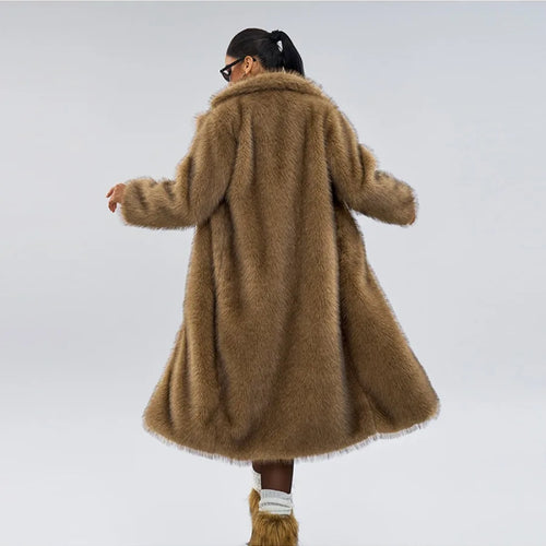 Load image into Gallery viewer, Solid Loose Fur Long Coat for Women Lapel Long Sleeve Temperament Elegant Coats Female Fashion Style Fashion
